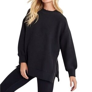 VARLEY Manning Raglan Sleeve Micro-Ribbed Side Zip Thick Pullover Sweatshirt